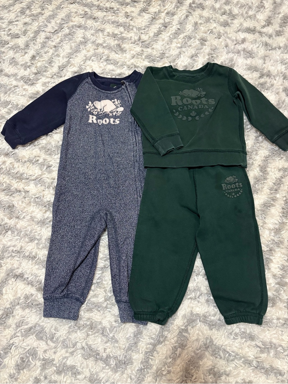 Roots Kids Green Sweater & Navy One-Piece Pajama Set